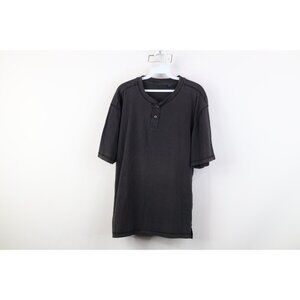 Vintage 90s Y2K Streetwear Mens Size Large Blank Sun Faded Henley T-Shirt Black